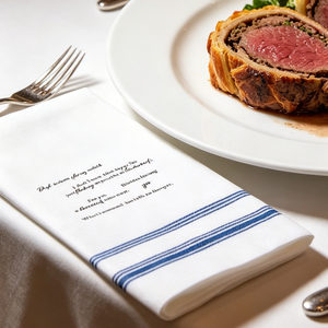 Serviettes de table jetables en pâte de bois vierge 2 plis, rayures bleues personnalisées et citation imprimée, avec sac OPP pour restaurants et cafés - Product Image 4