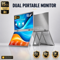 Moniteur portable double écran LumiCreate IPS 1080P 15,6 pouces pliable à rotation automatique à 180° avec support VESA Type-C pour ordinateur portable et téléphone