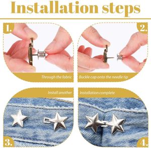 RICH Lot de 8 boutons réglables à clipser en alliage de zinc pour serrage de taille de jeans et pantalons, formes étoile/trèfle, sans <span class=keywords><strong>couture</strong></span> - Product Image 3