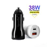 Chargeur de voiture portable OEM pour téléphone, 2 ports USB et Type-C, charge rapide 3.0 PD 38W, téléphone portable