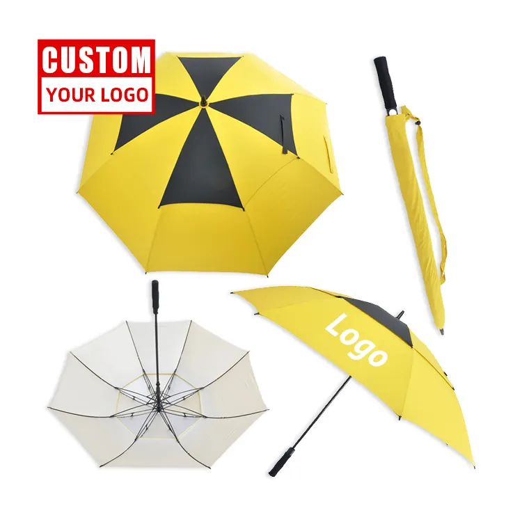 Tedarikçiler toptan 30 inç büyük rüzgar geçirmez baskılar logo ile büyük lüks promosyon markalı özel golf şemsiyesi