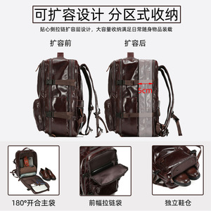 Dujiang Genuine Leather <b>Backpack</b> Expandable Large Capacity Men's Laptop <b>Backpack</b> Outdoor Hiking Bag - Product Image 5