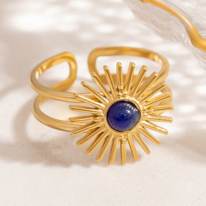 แหวนทองชุบสไตล์ยุโรปสำหรับผู้หญิง ประดับด้วยหินธรรมชาติรูปดาว ดีไซน์เรขาคณิต เหมาะสำหรับเป็นของขวัญเครื่องประดับ - Product Image 3