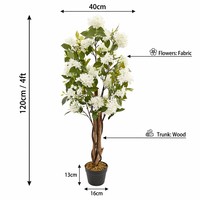 Arbre artificiel fleuri de 120 cm en soie, avec tronc en bois véritable, plante artificielle en pot pour décoration intérieure, mariage et événements