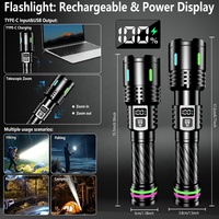 Linterna DE LUZ DE Flash POTENTE PROFESIONAL Super brillante 800 lúmenes USB C recargable con impermeable para linterna al aire libre