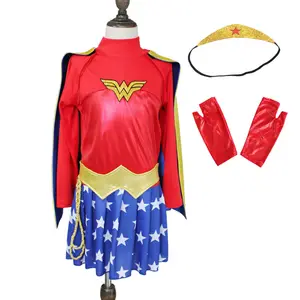 2024 Halloween Wonder Women Cosplay Children's Costume Superhero Girls Cape Cloaks Dress Up Suit For Girls