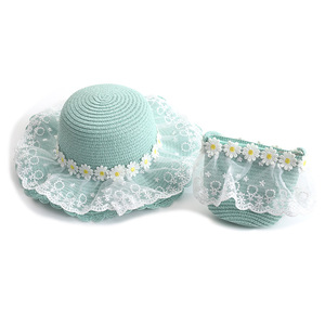 Versatile Lace Straw Visor Cap Baby <b>Hat</b> + <b>Bag</b> Set for Children's Summer Outdoor Leisure - Product Image 1