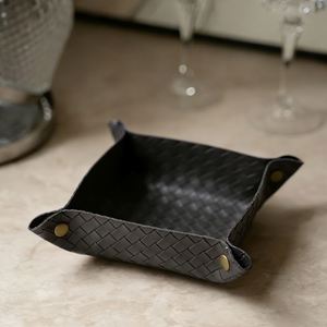Woven Faux Leather Jewelry <b>Makeup</b> <b>Box</b> Household Valet Tray Foldable Design Storage Organizer - Product Image 6