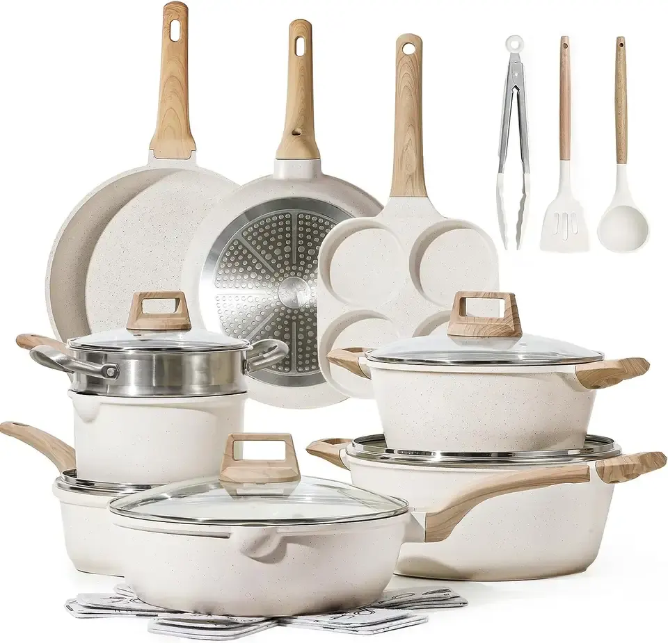 Oem Литые алюминиевые антипригарные кухонные кастрюли и сковородки, набор гранитной посуды с Индукционным дном