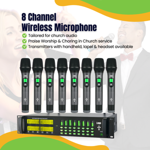 Microfono Wireless Dinamico a 8 Canali di Alta Qualità Panvotech per Culto in Chiesa e Performance sul Palco - Product Image 1