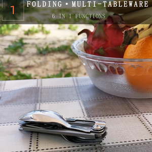 Tự làm lớp thép không gỉ có thể tháo rời muỗng nĩa dao COMBO Du Lịch đồ ăn cắm trại dao kéo Thiết lập mở chai Phong cách Trung Quốc - Product Image 3