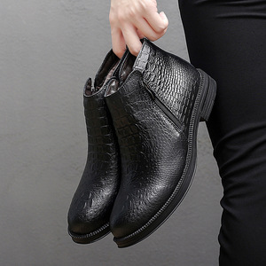Men Round Toe Ankle <b>Booties</b> Bright White Embossed Surface Outer Zipper Access Durable Slim Black Sole Casual Ankle Boots - Product Image 5