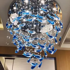 Yaratıcı uçan balık kelebek avizeler üreticisi beş yıldızlı otel lobisinde ev uzun tavan özel kristal avize