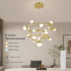Lustre moderne en fer à double anneau, finition dorée, tricolore, télécommande, LED intérieure pour salle à manger, salon - Product Image 4