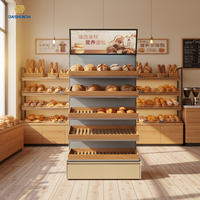 Maßgefertigte Hochwertige Holz-Kuchentheken LED-Beleuchtete Langlebige Schwerlast-Mehrstufige Glas-Rückwand Backwaren-Vitrinen