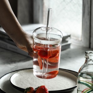 Tasses à café en verre transparent de 450 ml à simple paroi avec couvercle et paille pour le thé et l'eau – Vaisselle de bureau - Product Image 5