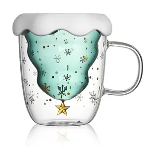 Noel ağacı içecek bardağı isıya dayanıklı kullanımlık kar çift duvar gözlük kahve çay bardağı bardak kapaklı kupa seti