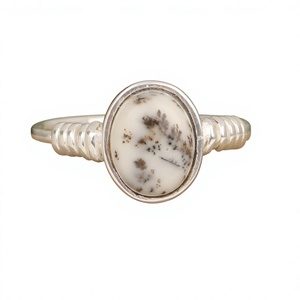 Anillo de mujer hecho a mano, cabujón ovalado de ópalo dendrítico Natural, 10x14mm, banda trenzada de Plata de Ley 925 sólida, nuevo ajuste de bisel - Product Image 1