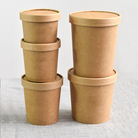 Contenants alimentaires jetables en papier kraft pour soupes chaudes, 8oz et 20oz, avec couvercles, OEM ODM