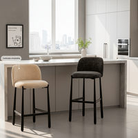 Tabouret de bar moderne de luxe nordique en tissu, avec dossier rembourré confortable, pour îlot de cuisine ou comptoir de restaurant