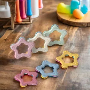 Wholesale offer NO MOQ with Your Laser brand BPA Free Chewable Teething Toy Star shape Spinner Silicone Baby Teethers Toy