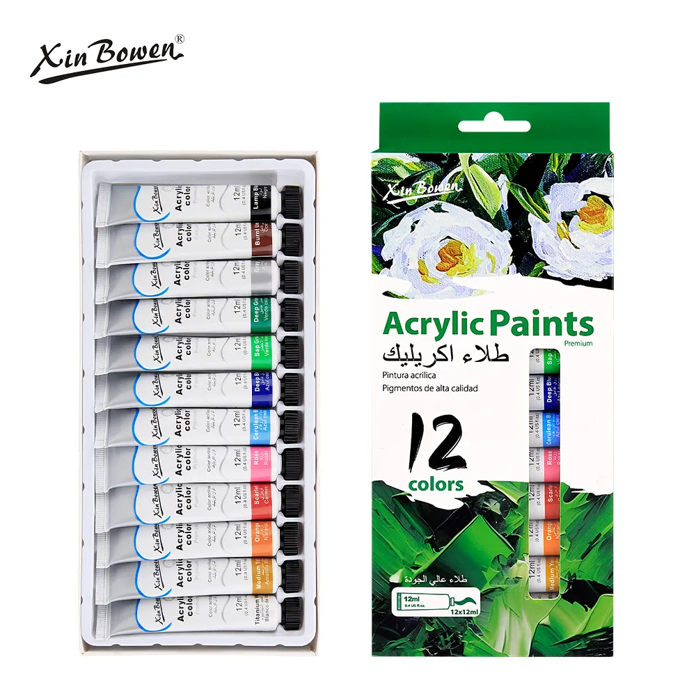 Xin Bowen 12 Farben Safe Materials Artist 12ML Mal farbe Großhandels preis Acrylfarbe Bunt für Art Studio Water Base