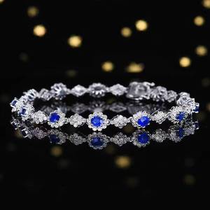 18K Gold 2.76CT Natural Royal <b>Blue</b> <b>Sapphire</b> <b>Bracelet</b> Inlaid With 228 Brilliant Cut Diamonds Floral Halo Fine Gemstone Jewellery - Product Image 3