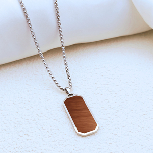 Collar Unisex <span class=keywords><strong>de</strong></span> Acero Inoxidable 316L Chapado en <span class=keywords><strong>Oro</strong></span> PVD <span class=keywords><strong>de</strong></span> 18K, Colgante Geométrico Rectangular con Incrustaciones <span class=keywords><strong>de</strong></span> Madera Natural, Joyería Personalizada - Product Image 3