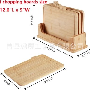 Juego de 4 tablas de cortar de bambú Fiery Chef con base de almacenamiento, tabla de cortar de madera maciza de doble cara para encimera de cocina - Product Image 4