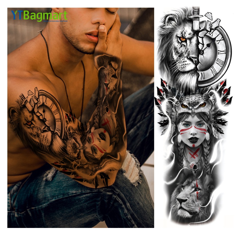 Eco-Friendly Colorful Black 3D 4D Eagle Dragon Full Arm Sleeve Tattoo Sticker Tattoo Designs For Men Women Tatuajes Temporales