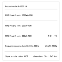 Amplificateur de voiture mono classe D haute puissance 1500W RMS, mini amplificateur de puissance pour subwoofer 1 canal pour système audio de voiture