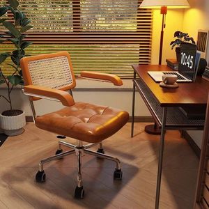 Retro Style Rattan Office <b>Chair</b> Swivel Design For Home Office <b>Study</b> Bedroom Use - Product Image 2
