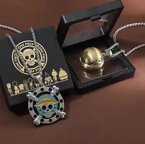 Anime Law Sign Zoro Luffy Straw Hat Pendant Charms for Necklace Gift box Tear Joy Face Rotatable Necklaces for Women Wholesale