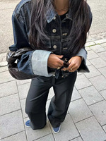 Ensemble en jean décontracté pour femme : veste courte à revers et manches longues boutonnée, et jean ample vintage à jambes larges 2026 3560