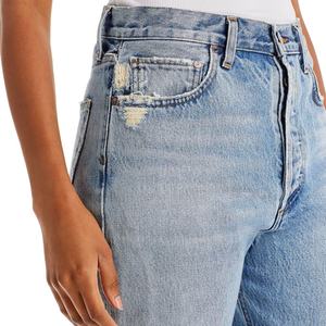 กางเกงยีนส์ทรงคลาสสิคห้ากระเป๋า สีน้ำเงินฟอก สไตล์ยุค 90 เอวสูง ทรงตรงขาสั้นสำหรับผู้หญิง - Product Image 4