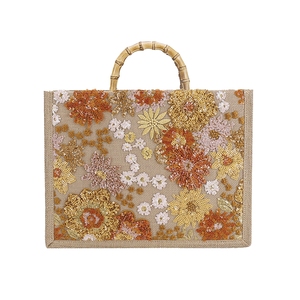 Women Floral Sequins Tote Evening <b>Bag</b> with Bamboo Top Handle Exquisite Embroidered Handbag for Daily <b>Work</b> Travel - Product Image 3