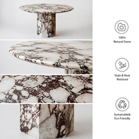 Table à manger en marbre naturel écologique, Calacatta Viola italien, style moderne minimaliste, mobilier en pierre pour villa et hôtel
