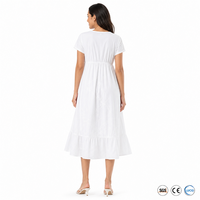 Robe midi en coton 180 GSM pour femme, décontractée, de soirée, brodée, taille empire, coupe trapèze, motif floral, confortable, logo personnalisé, OEM ODM, tailles XS-5XL