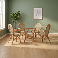 Ensemble de salle à manger Bali Bistro en rotin, chaises élégantes et confortables tissées à la main, table, meubles de salle à manger pour appartement, design antique asiatique, durable