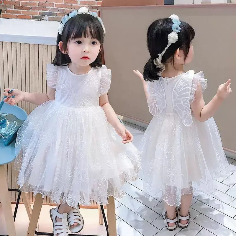 Ailes pour enfants jupe bébé net fil princesse fille robe pour été maille dos grand arc super fée jupes mignonnes