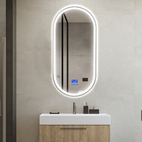 Miroir de salle de bain ovale intelligent à LED, anti-buée, mural, miroir de vanité