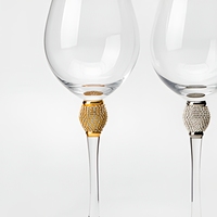 Verre à vin Raymond en cristal sans plomb avec bordure dorée et argentée, décoré de strass, 12 oz, incassable, pour mariage, banquet, maison