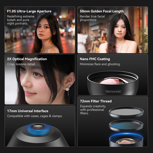 Objectif de portrait pour smartphone <span class=keywords><strong>APEXEL</strong></span> PL2X 50mm F1.05, objectif d'appareil photo pour téléphone avec bokeh optique <span class=keywords><strong>2X</strong></span> pour iPhone Android Vlogging - Product Image 3