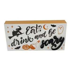 Bán buôn ăn uống và được đáng sợ bằng gỗ dấu hiệu với những câu nói gỗ mảng bám, trang trí gỗ khối cho Halloween Bảng trang trí