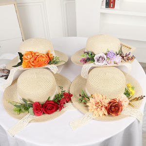 Chapeau de paille souple Baogan à fleurs pour femme, large bord, protection solaire, plage, avec fleurs séchées et nœud décoratif, chapeau d'été pour adulte - Product Image 3