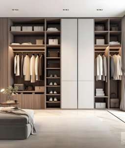 Armario personalizado de fábrica, juego de muebles de dormitorio, armario colgante de madera para el hogar del Hotel a la venta - Product Image 1