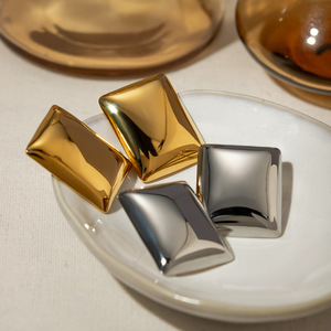 Pendientes Geométricos de Acero Inoxidable con Baño de Oro de 18k, Joyería de Moda Rectangular al por Mayor - Product Image 3