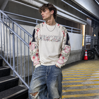 Sweat-shirt streetwear surdimensionné à col rond, 420 GSM, personnalisé, avec broderie de strass et bords bruts, fabrication OEM pour marque privée