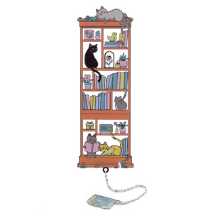 Marque-page promotionnel personnalisé en métal acier inoxydable écologique, moulé sous pression et gravé, motif chat de bibliothèque 3D, animal mignon de dessin animé avec chaîne - Product Image 4