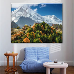 Impresión en Lienzo del Monasterio Budista de Nepal y el Monte Manaslu en el Himalaya, Decoración de Hotel, Decoración del Hogar - Product Image 3